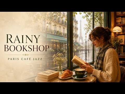 Rainy Morning Paris Bookshop Café ☕ Soft Vintage Jazz for Reading, Study & Slow Mornings