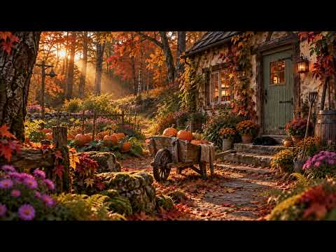 Golden Autumn Morning 🎃 Pumpkins at the Cottage  🍂 Cozy Vintage Music & Peaceful Fall Ambience