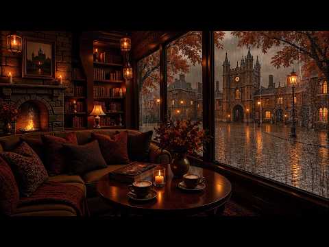 Cozy Gothic Courtyard in Autumn Rain | Somber & Haunting Piano | Dark Academia Study Ambience