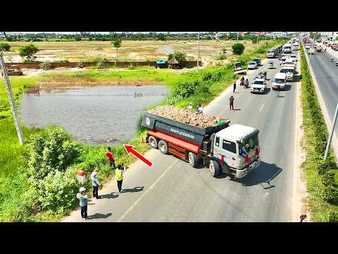 OMG Start Incredible Landfill Be Careful! Dozer KOMATSU Push Stone with Dump Truck 25.5Ton , Mix VDO