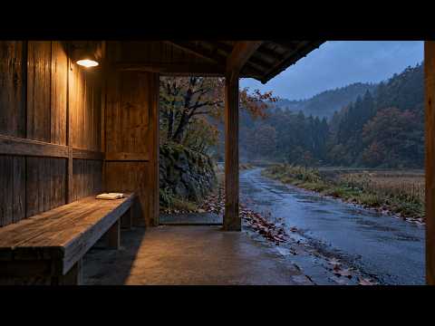 Autumn Rain at a Rural Bus Shelter | Japanese Ambient for Quiet Reading — 90 Min