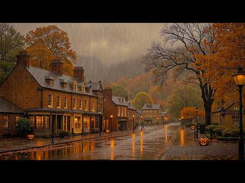 A Nostalgic Halloween Street beneath the Autumn Rain | Dark Academia Piano & Old Town Stillness