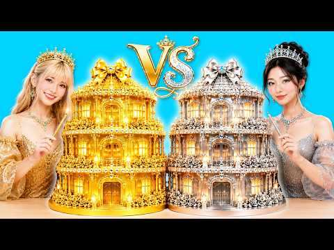 Building Gold vs. Silver Birthday Cake Houses! Easy DIY Cardboard House