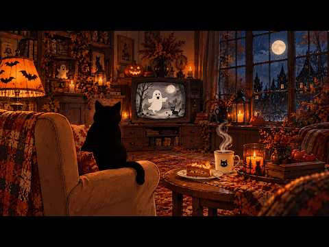 I Just Want a Slow Night to Myself 🎃 Cozy Halloween Jazz Ambience & Rain Sounds with a Black Cat