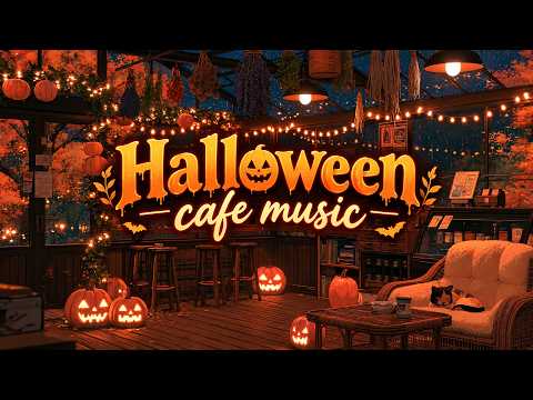 Halloween Lofi Beats 🍂 Rainy Autumn Night in a Cozy Coffee Shop