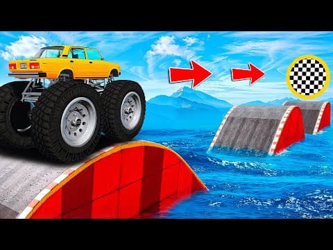ПРОЕХАЛ ВОДНЫЕ КОЧКИ НА ГИГАНТСКОЙ СЕМЕРКЕ В ГТА 5! ЭКСПЕРИМЕНТЫ В GTA 5
