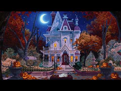 magical moonlit yard by the spooky mansion with oldies playing in another room | cozy vibes 🌕🎃