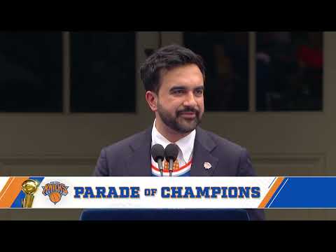 Mamdani gives speech at Knicks championship ceremony at City Hall