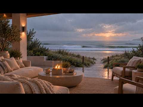Peaceful Rainy Seaside Veranda 🌧️ Rain Sounds & Ocean Waves Ambience