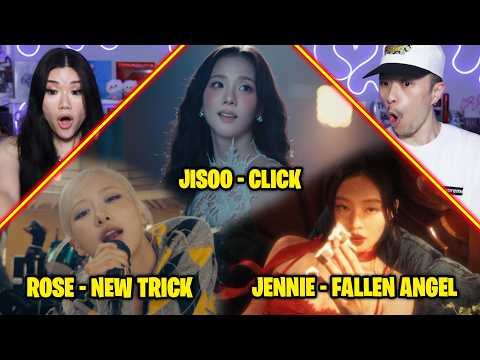 ROSÉ - new trick MV + JENNIE - FALLEN ANGEL MV +JISOO - CLICK MV | REACTION + OUR INTERPRETATIONS!