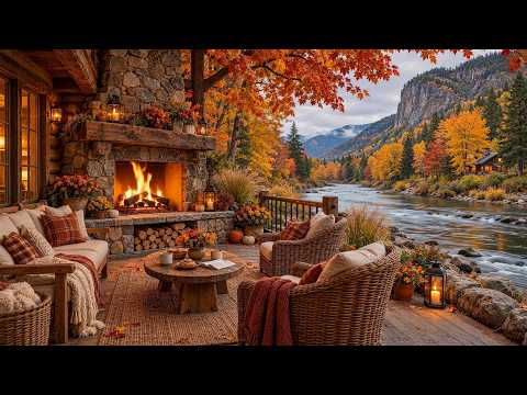 Peaceful Autumn Cabin by the Creek 🍂 Soft Piano, Stone Fireplace & Golden Leaves to Gently Unwind