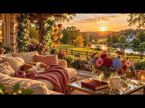 A Quiet Fall Porch Made for Peace 🍁 Cozy Porch, Sleeping Cat, Tea & Peaceful Music