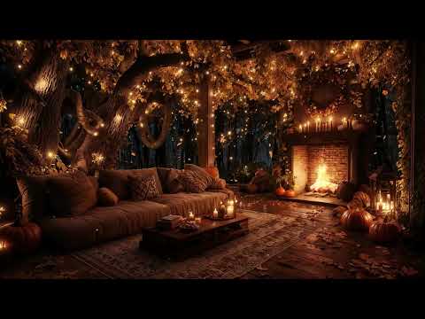 Peaceful Fall Evening Retreat | Cozy Fireplace, Rain Sounds & Slow Jazz for Relaxation