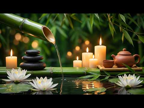 Soft Piano &amp; Water Sounds for Deep Sleep | Bamboo Spa Fountain by Candlelight 🎋 | 11 Hours