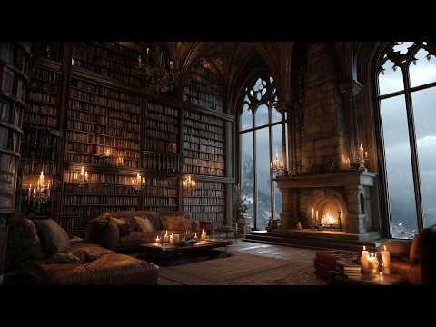 ACOTAR Ambience - House of Wind Library with Fireplace and Thunder Sounds