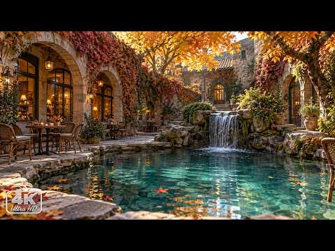 One hour by the Waterfall | Autumn Café Jazz for Work & Study (4K)