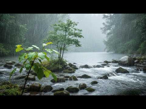 Calm Your Thoughts with Relaxing Rain and the Soft Flow of a Forest River