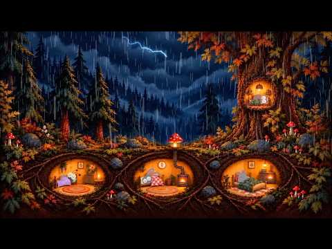 Sleepy Burrow 🌙 | Vintage 1930s Oldies, Rain & Thunderstorm | 3 Hours of Cozy Woodland Ambience ⛈️