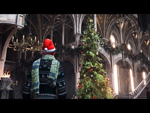 Christmas at Hogwarts: Snowy Castle & Hogsmeade Walking Tour + Holiday Decorations | 4K DLAA