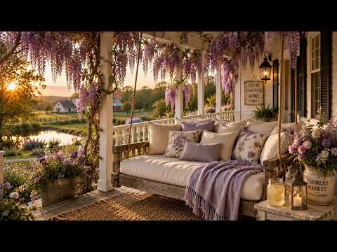 Farmhouse Wisteria Daybed Porch Swing | Singing Birds, Gentle Breeze & Relaxing  Ambience | 8 Hours