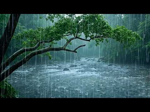 Cozy Deep Sleep with Heavy Rain on a Flowing Stream in the Forest | ASMR Rain in Nature