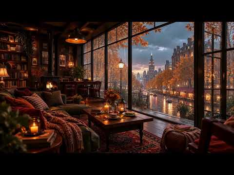 Café Jazz on Rain Day 🍂 Relaxing Day with Warm Jazz Music & Fireplace Sounds for Focus, Study