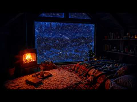 Fall Asleep in 5 Minutes 🌨️ Cozy Fireplace Ambience | Blizzard, Snowstorm & Howling Wind for Sleep