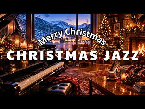 Christmas Jazz Cafe ❄️ Snowy Window Ambience for Cozy Winter Relaxation
