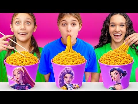 K-POP Demon Hunters Favorite Food - Challenge: 1 Hand, 2 Hands, or No Hands! 😋🍴