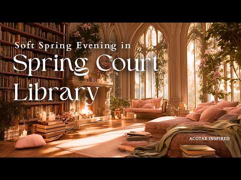 Escape to the Spring Court | Light Rain & Fireplace | Fantasy Library Ambience