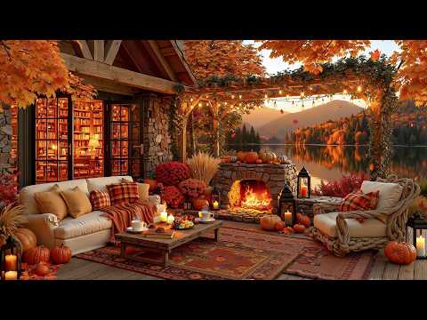 Sweet Autumn Lakeside Moments 🍁🔥 Smooth Piano Jazz, Crackling Fire & Relaxing Coffee Vibes