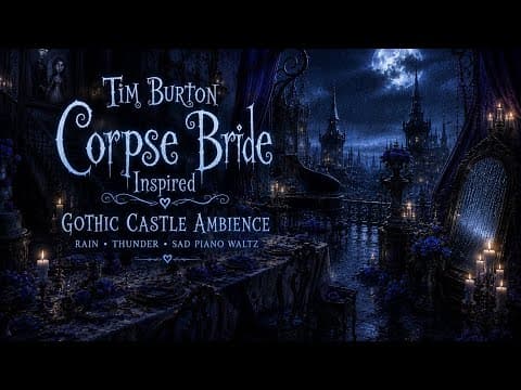 Tim Burton Corpse Bride Inspired Gothic Castle Ambience 💙 | Rain Sounds, Thunder & Sad Piano Waltz