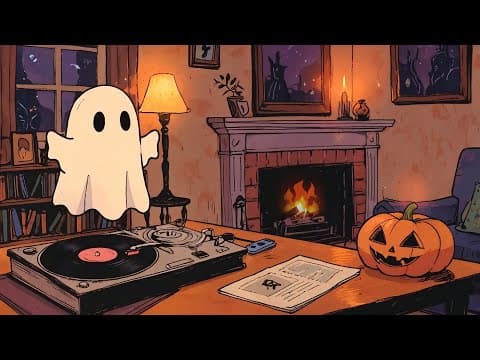 A cozy ghost listening to vintage records 👻 | Fireplace ambience