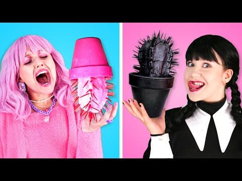 FOOD CHALLENGE: PINK VS BLACK | Wednesday VS Enid | Funny Situations by TooLala!