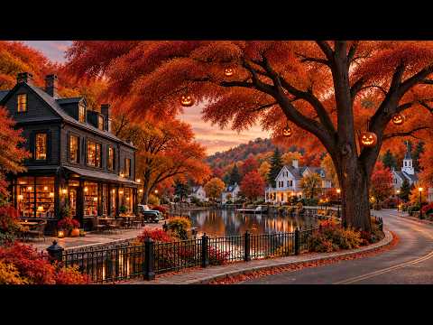 🍂 Cozy Autumn Jazz Bossa Nova in a Riverside Town ☕ Relaxing Coffee Shop Music & Peaceful Fall Vibes