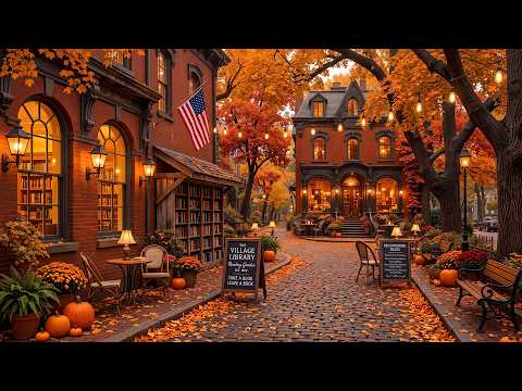 Walking Past an Old Cafe in Autumn Boston 🍂 Warm Jazz, Falling Leaves &amp; Quiet Moments to Unwind ☕