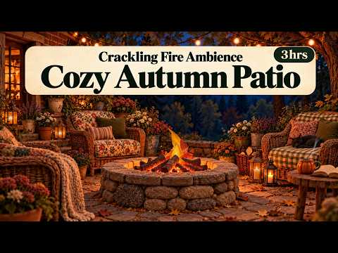 Cozy Autumn Patio Ambience 🍂 Crackling Fire Sounds | No Music | 3 Hours