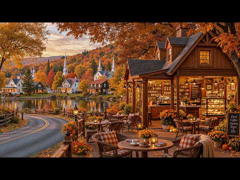 Stroll Through a New England Village on an Autumn 🍂Smooth Jazz with Cozy Cafe for Work & Study