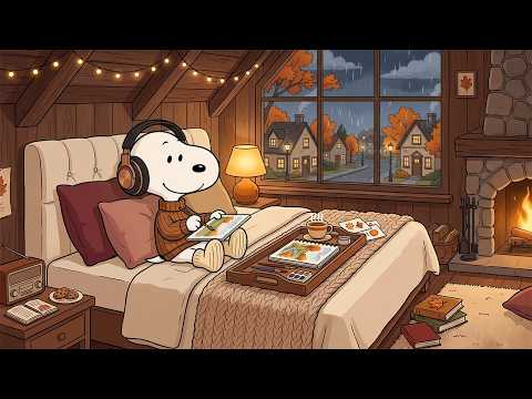 Snoopy’s Cozy Rainy Autumn 🌧 Relaxing Fireplace Jazz for Study, Work & Sleep
