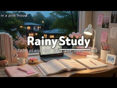 📝 2 HOURS OF FOCUS |🌧️ Relaxing Rain & Piano For Work, Reading, Learning 🌷 in a pink mood