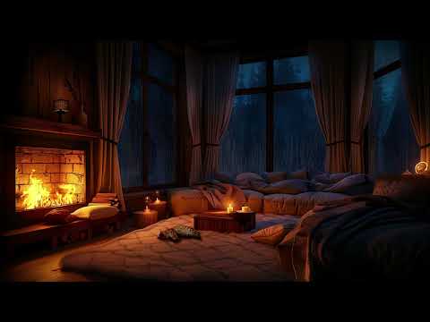 Thunderstorm Haven - Cozy Fireplace Rainy Night Ambience