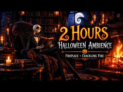 2 HOURS 🎃 Halloween Ambience 🔥 Crackling Fireplace & Cozy Night | Spooky Autumn Atmosphere