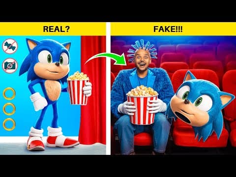 سونيك المزيف مقابل شادو الحقيقي ! تحدي التسلل للسينما بسهولة !