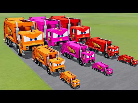 Big &amp; Small Colors Garbage Truck Lightning Mcqueen vs Train Thomas | BeamNG.Drive