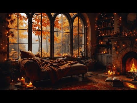 Cozy Fireplace Ambience | Serene Autumn Leaves Falling & Fire Sounds