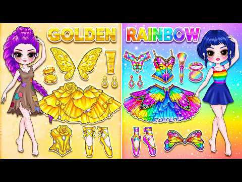 ✨Paper DIY✨Golden vs Rainbow Butterfly Dress Battle ✨ Which Style Wins?💕 | DIY Fashion Paper Dolls