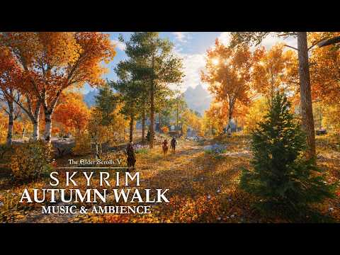 Autumn Walk in Skyrim | 4 Hours Calming Skyrim Music & Fall Ambience