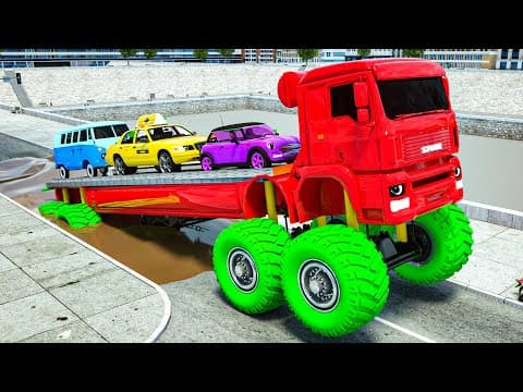 Un KAMAZ Gigante Atraviesa Un Foso Gigante Con Coches 🚒🚔 - Kamaz gigante con ruedas gigantes