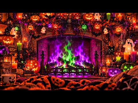 🎃🔥 Sitting in Front of a Cozy Spooky Halloween Fireplace | Purple & Green Flames | POV Ambience 👻💜💚