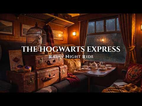 The Hogwarts Express at Night | 2h of Magical Train Ambience & Music | Rain & Relaxation